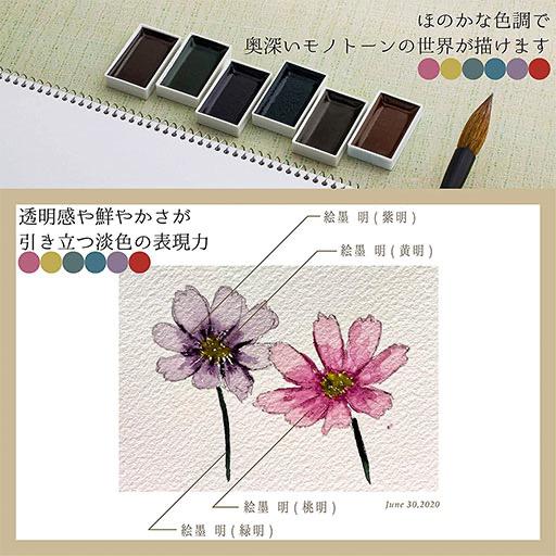 BOKU-UNDO Japanese Watercolor Shadow Black Mel Set x 6