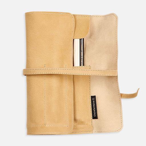 CLAIREFONTAINE Flying Spirit Round Leather Pencil Case Beige