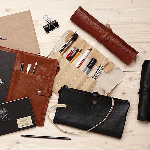 CLAIREFONTAINE Flying Spirit Round Leather Pencil Case Beige