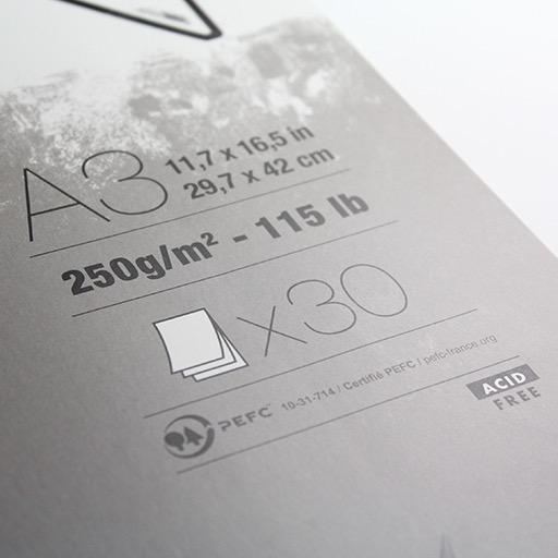 CLAIREFONTAINE Paint On Grey Mix Media Paper Pad 250gsm A3 x 30