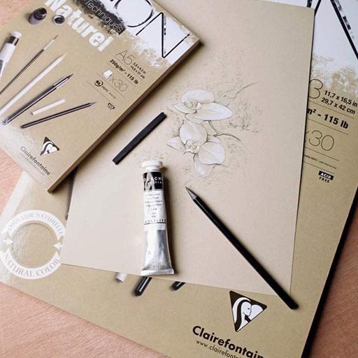 CLAIREFONTAINE Paint On Natural Mix Media Paper Pad 250gsm A5 x 30