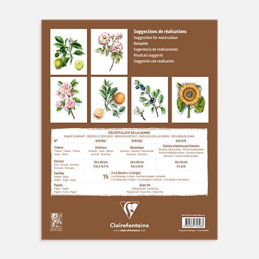 CLAIREFONTAINE Pre-Drawn Botanical Watercolor Paper Pad 300gsm 24cm x 30cm x 15