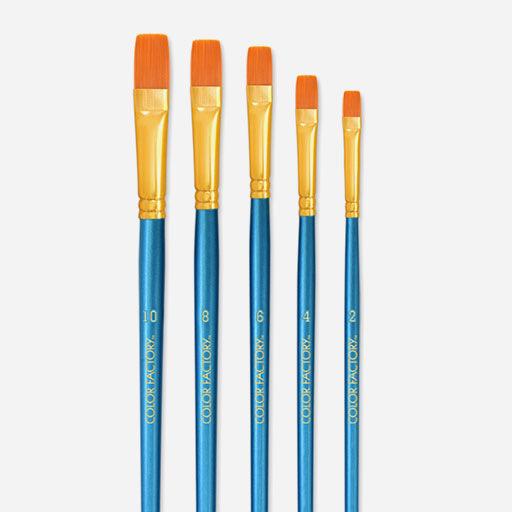 COLOR FACTORY Deluxe Taklon Flat Brush Set x 5