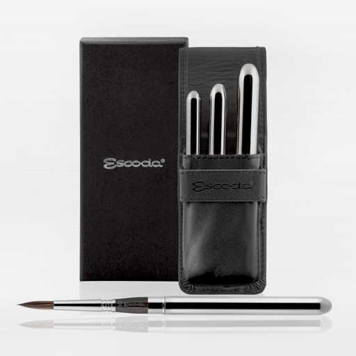 ESCODA Versatil Synthetic Kolinsky Travel Brush Leather Case Set x 3