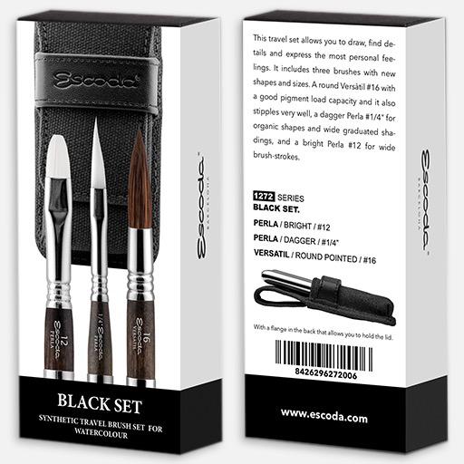 ESCODA Watercolor Synthetic Travel Brush Black Set x 3