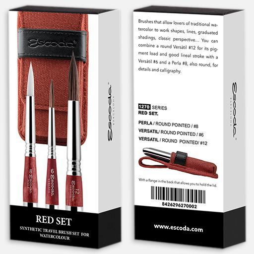 ESCODA Watercolor Synthetic Travel Brush Red Set x 3
