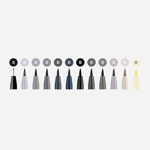 FABER-CASTELL Pitt Brush Pen Grey Tones Set x 12