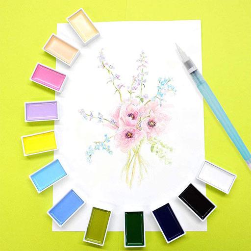 KURETAKE Gansai Tambi Japanese Watercolor Pan Pastel Set x 12