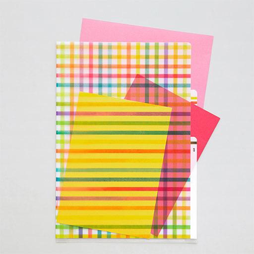 MIDORI 3-Pocket Clear Folder Plaid