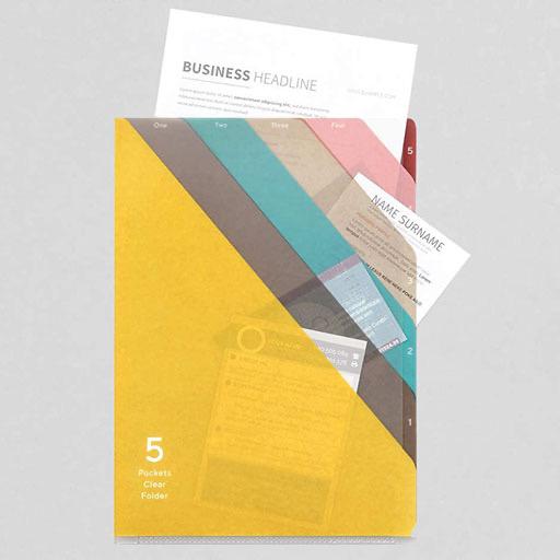 MIDORI 5-Pocket Clear Folder Stripe Yellow