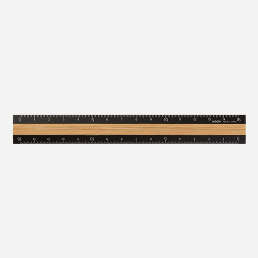 MIDORI Aluminium Wooden Ruler 15cm Black