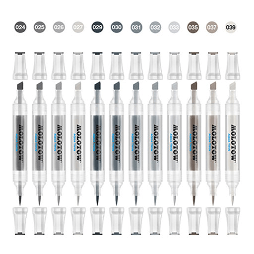 MOLOTOW Aqua Twin Marker Grey Set x 12