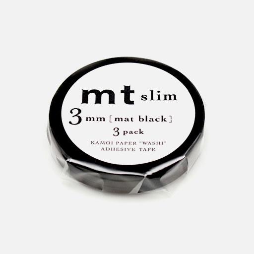 MT Slim Washi Tape 3mm Matt Black x 3