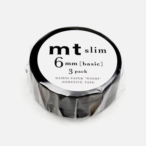 MT Slim Washi Tape 6mm Set J Matt Black x 3