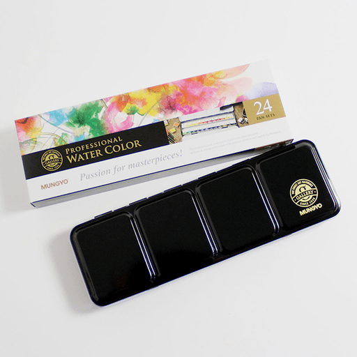 MUNGYO Professional Watercolor Paint 1/2 Pan Set x 24
