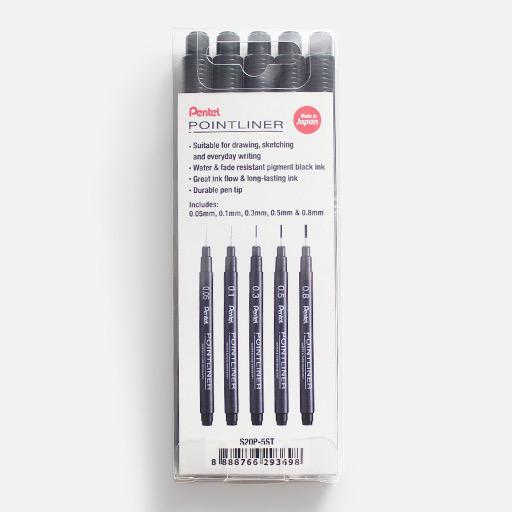 PENTEL Pointliner Drawing Pen Set x 5