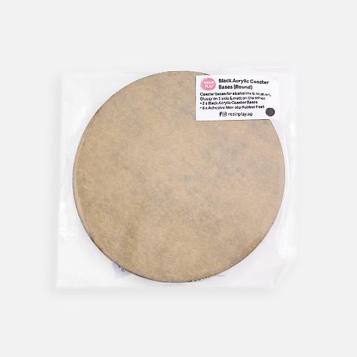 RESIN PLAY Black Acrylic Coaster Base with Rubber Feet - Set of 2 Round