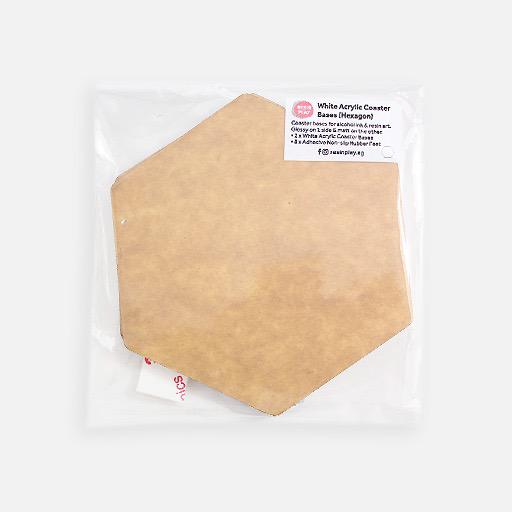 RESIN PLAY White Acrylic Coaster Base with Rubber Feet - Set of 2 Hexagon
