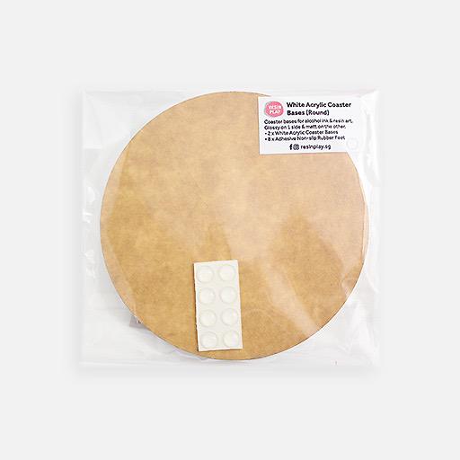 RESIN PLAY White Acrylic Coaster Base with Rubber Feet - Set of 2 Round