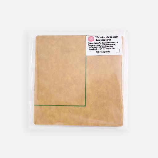 RESIN PLAY White Acrylic Coaster Base with Rubber Feet - Set of 2 Square