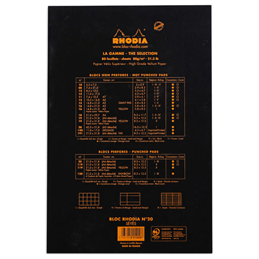 RHODIA Basics Punched Seyes Notepad 80gsm A4+ x 80 Black