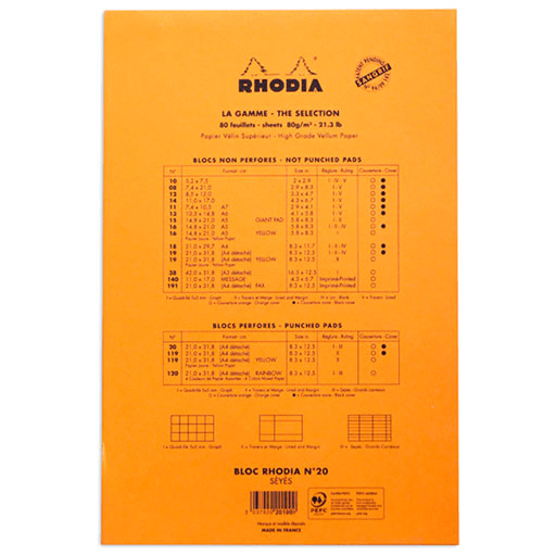 RHODIA Basics Punched Seyes Notepad 80gsm A4+ x 80 Orange