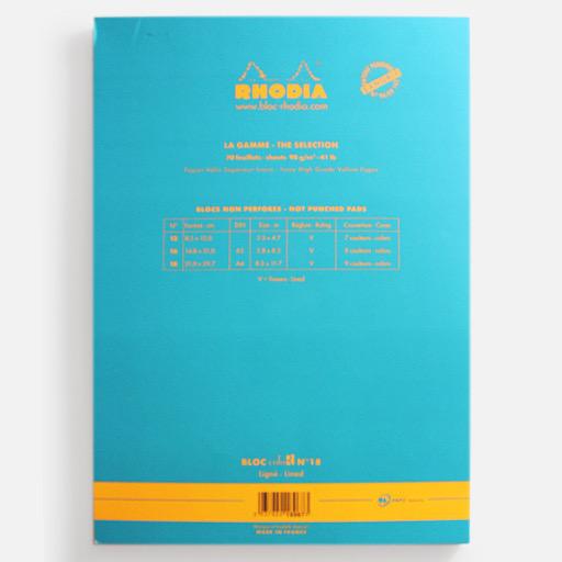 RHODIA Basics “R” Lined Notepad 90gsm A4 x 70 Turquoise Blue