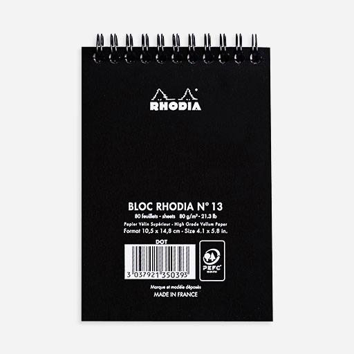 RHODIA Classic Dot Spiral Notepad 80gsm A6 x 80 Black