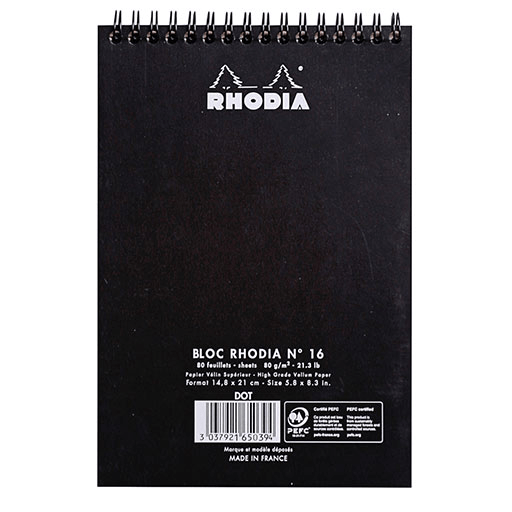 RHODIA Classic Dot Spiral Notepad 90gsm A5 x 80 Black