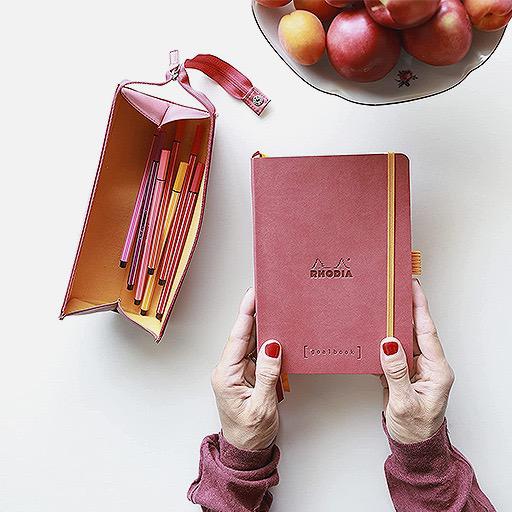 RHODIA Hard Leather Pen Case Silver