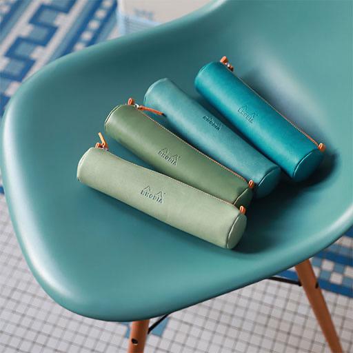 RHODIA Leather Round Pen Case Aqua