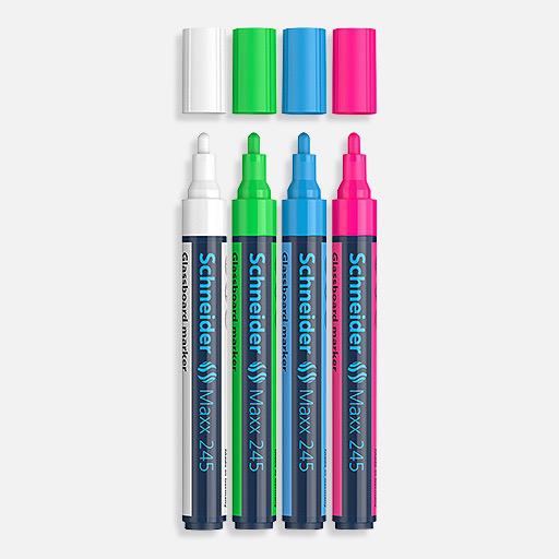SCHNEIDER Maxx 245 Glass Board Dry Erase Marker Set 1 x 4