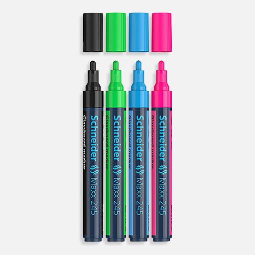 SCHNEIDER Maxx 245 Glass Board Dry Erase Marker Set 2 x 4