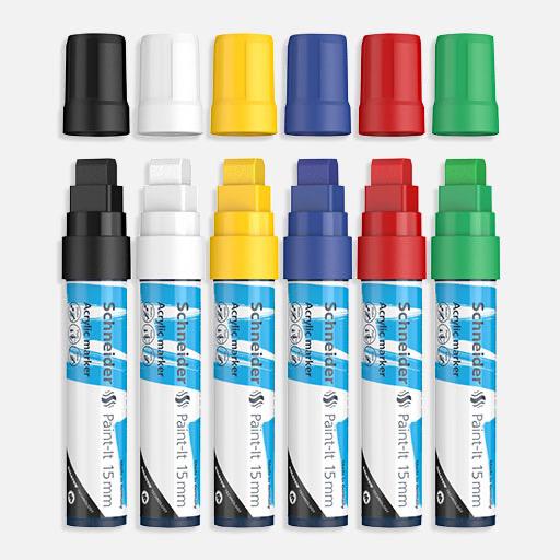 SCHNEIDER Paint-It Acrylic Marker 15mm Wallet Set x 6