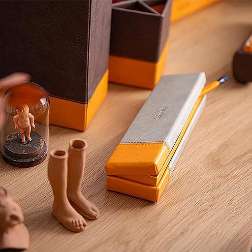 RHODIA Leather Pen Box Nacarat