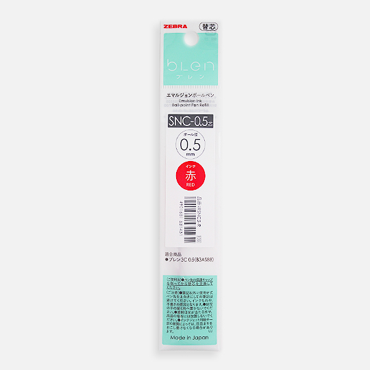 ZEBRA Blen Emulsion Ink Ball Pen Refill 0.5mm Red