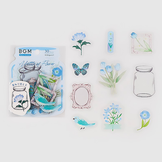 BGM Clear Sticker Flower Bloom Light Blue