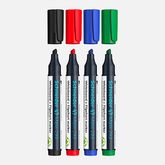 SCHNEIDER Maxx 293 Whiteboard & Flipchart Chisel Marker Set x 4