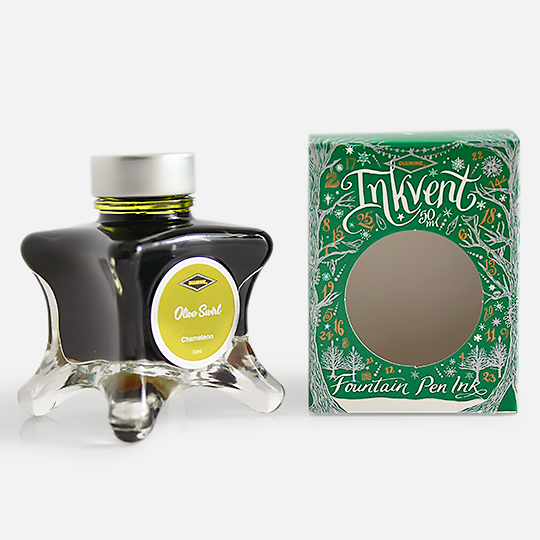 DIAMINE Inkvent Green Chameleon Fountain Pen Ink 50ml Olive Swirl