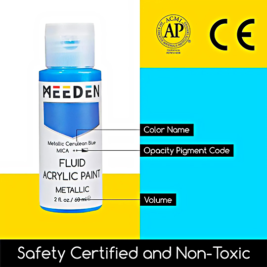 MEEDEN Fluid Acrylic Paint 60ml Metallic Set x 6