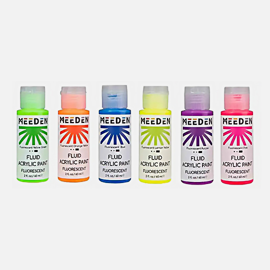 MEEDEN Fluid Acrylic Paint 60ml Fluorescent Set x 6