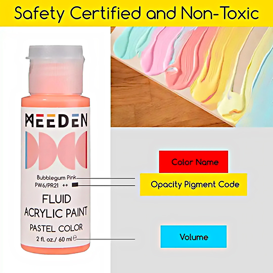 MEEDEN Fluid Acrylic Paint 60ml Pastel Set x 6