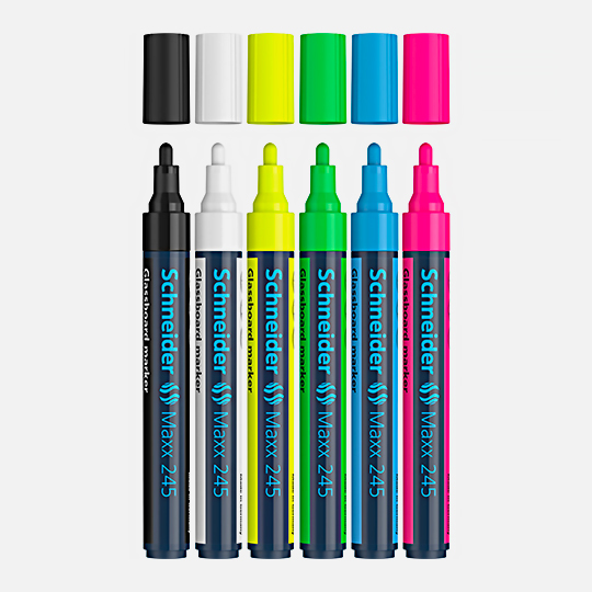 SCHNEIDER Maxx 245 Glass Board Dry Erase Marker Set 2 x 6