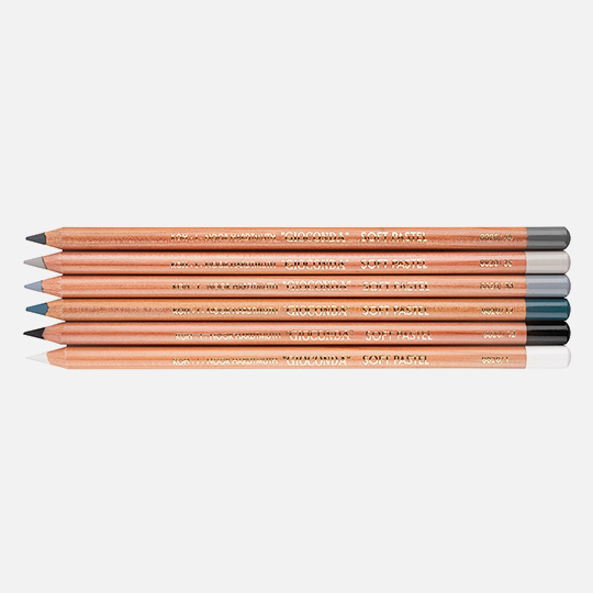 KOH-I-NOOR Gioconda Soft Pastel Pencil Drawing Art Grey Set x 6
