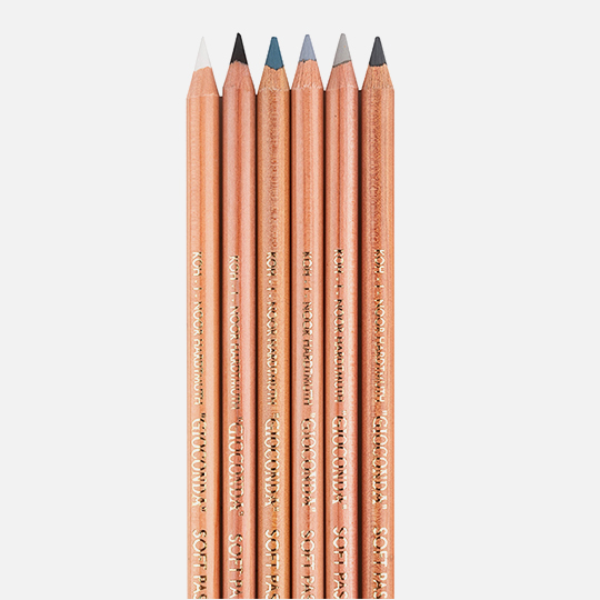 KOH-I-NOOR Gioconda Soft Pastel Pencil Drawing Art Grey Set x 6