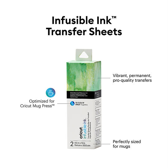 OVJ CRICUT Infusible Ink Transfer Sheets 11.4cm x 30.5cm Green Watercolor x 2