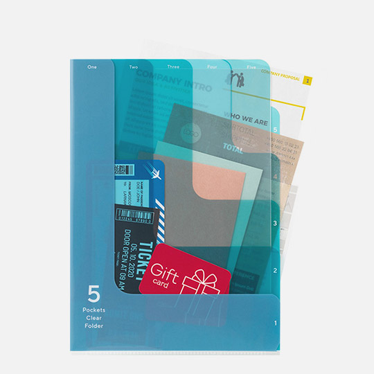 MIDORI 5-Pocket Clear Folder <A4>  2-Way Blue A