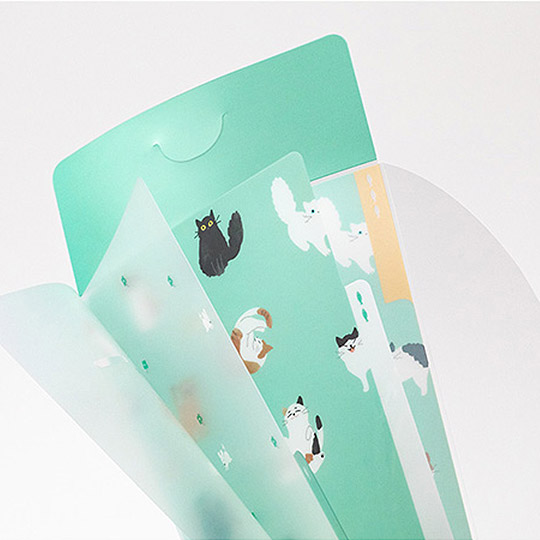 MIDORI 3-Pocket Clear Folder With Flap A5 Slim Cats