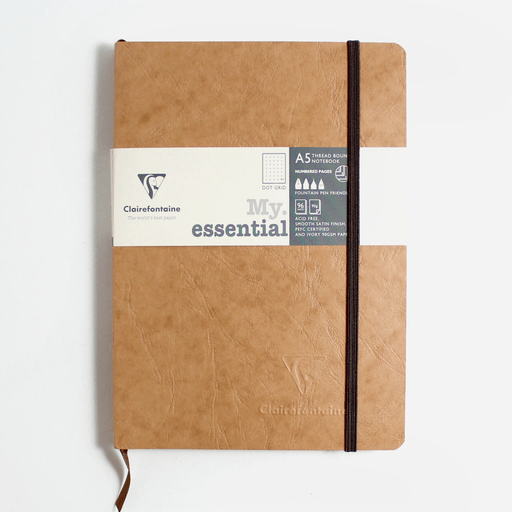 CLAIREFONTAINE Age Bag Thread Bound Dot Bullet Journal 90gsm A5 x 96 Tobacco