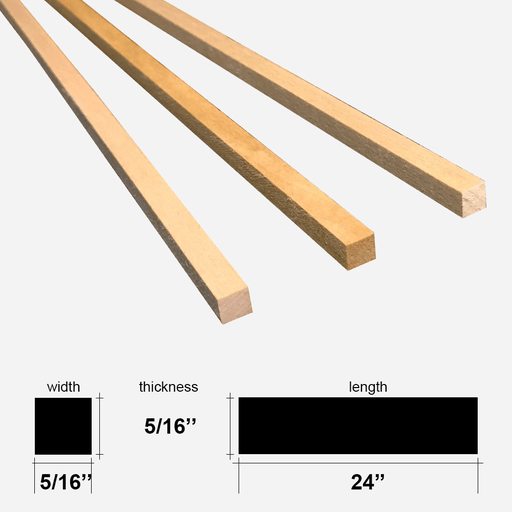 BUD NOSEN Basswood Square Stick (T)5/16" x (W)5/16" x (L)24"